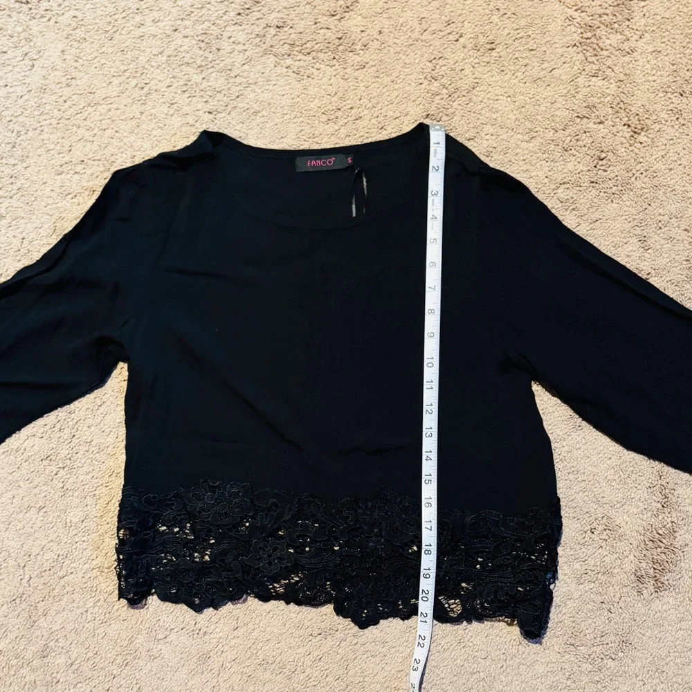 Fanco • Black Sheer Lace Detail Long Sleeve Top